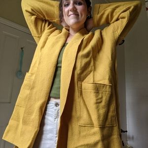 Eileen Fisher WOOL MUSTARD SHAWL COLLAR CARDIGAN